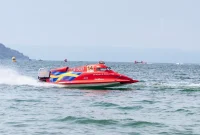Balige, Toba Indonesia - February 23, 2023: racing during the F1H2O Formula One Powerboat,F1H2O World Championship in Balige Lake Toba Indonesia